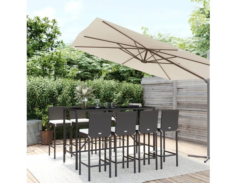 9 Piece Outdoor Bar Set with Cushions Black Poly Rattan