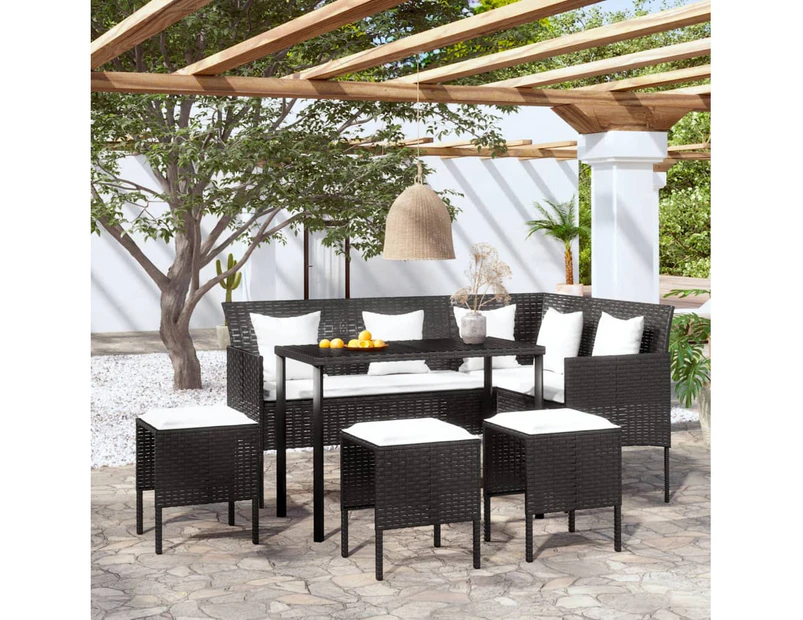 5 Piece L-shaped Couch Sofa Set with Cushions Poly Rattan Black