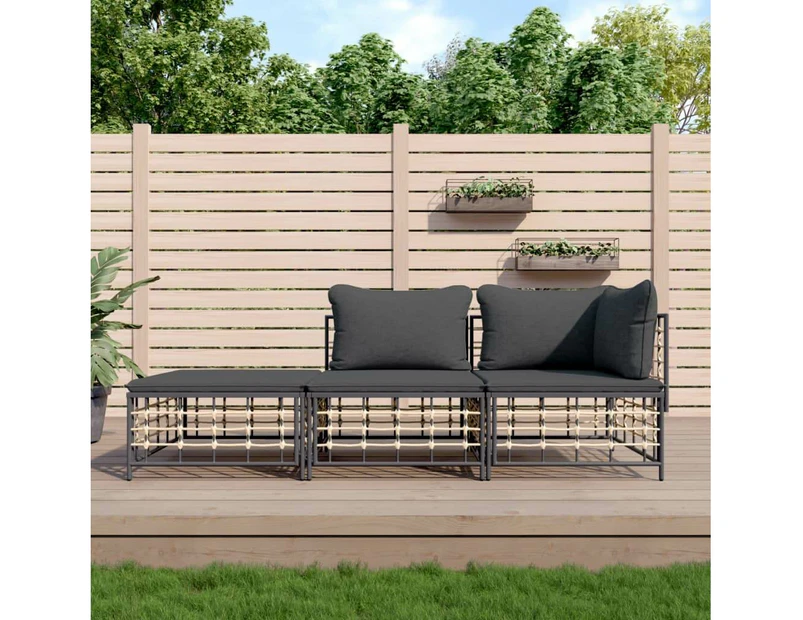 3 Piece Garden Lounge Set with Cushions Anthracite Poly Rattan