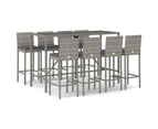 9 Piece Outdoor Bar Set with Cushions Grey Poly Rattan