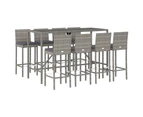 9 Piece Outdoor Bar Set with Cushions Grey Poly Rattan