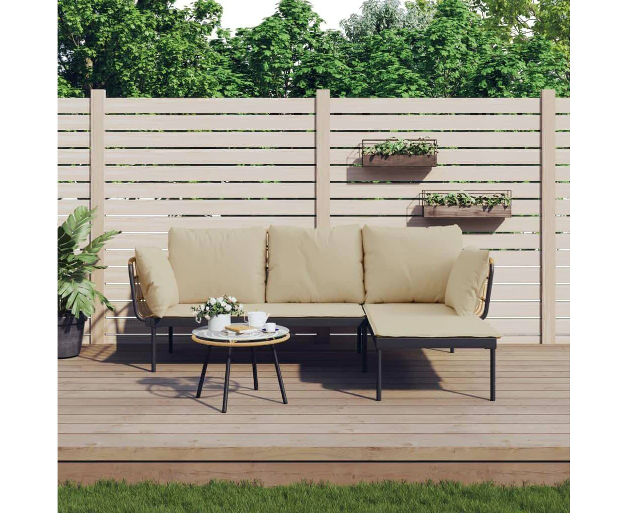 3 Piece Garden Lounge Set with Beige Cushions Poly Rattan