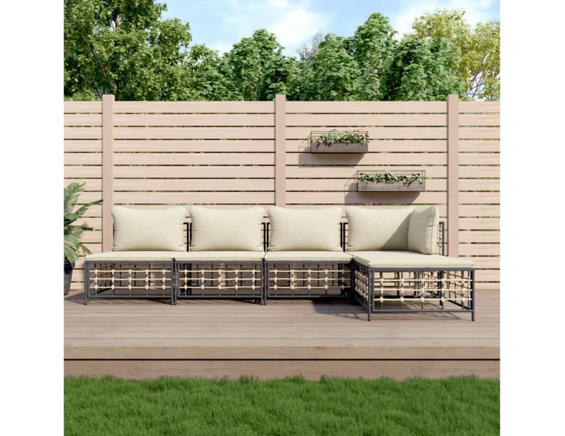 5 Piece Garden Lounge Set with Cushions Anthracite Poly Rattan