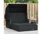 Double Sun Lounger with Canopy and Cushions Black Poly Rattan