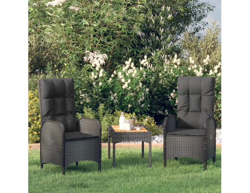 3 Piece Garden Lounge Set with Cushions Black Poly Rattan