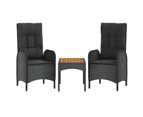 3 Piece Garden Lounge Set with Cushions Black Poly Rattan