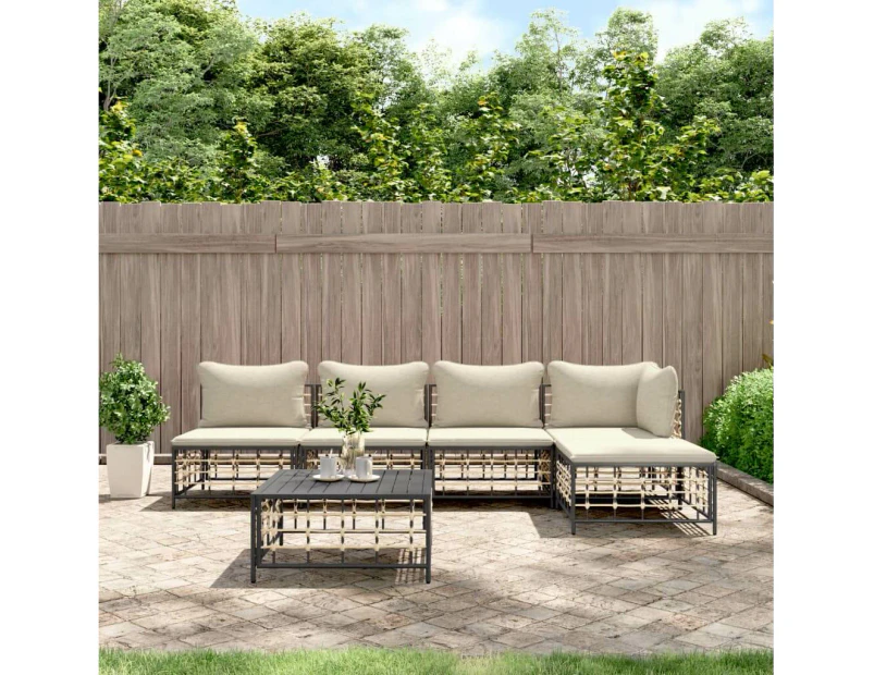 6 Piece Garden Lounge Set with Cushions Anthracite Poly Rattan