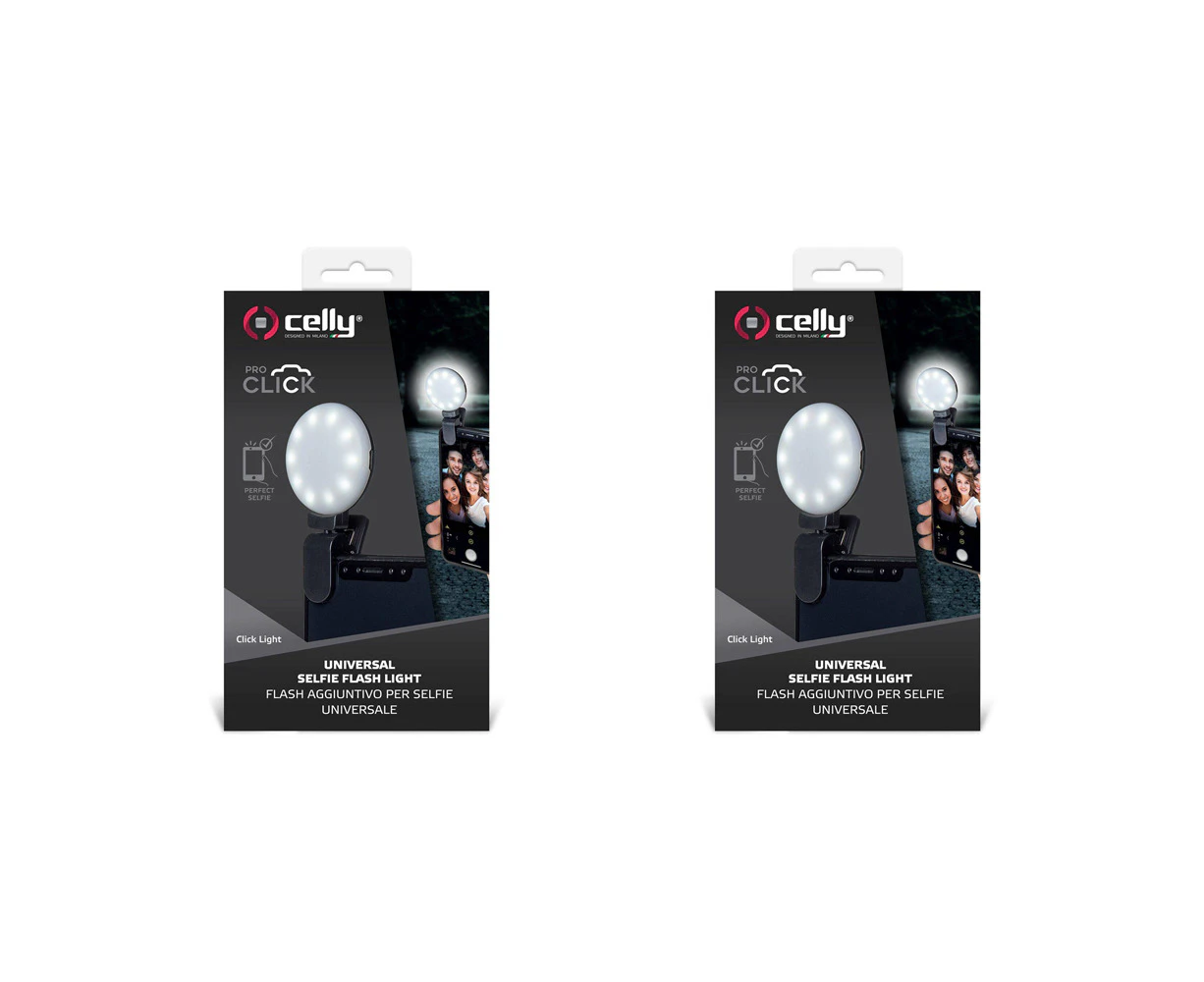 2x Celly Click Universal Phone Accessory Clip On Selfie Light w/ 3 Tones Black