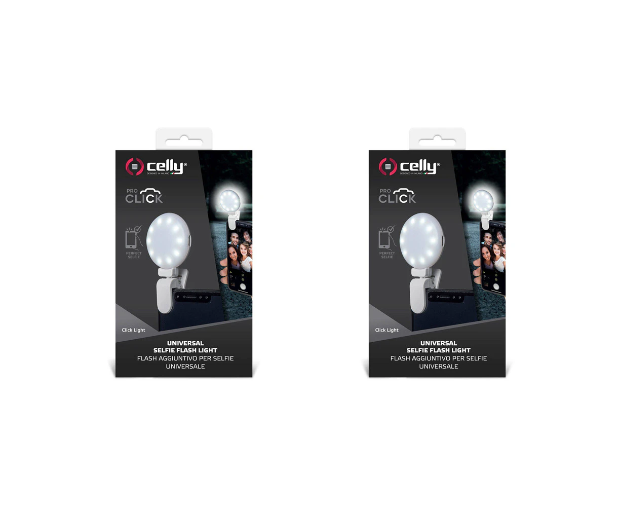 2x Celly Click Universal Phone Accessory Clip On Selfie Light w/ 3 Tones White