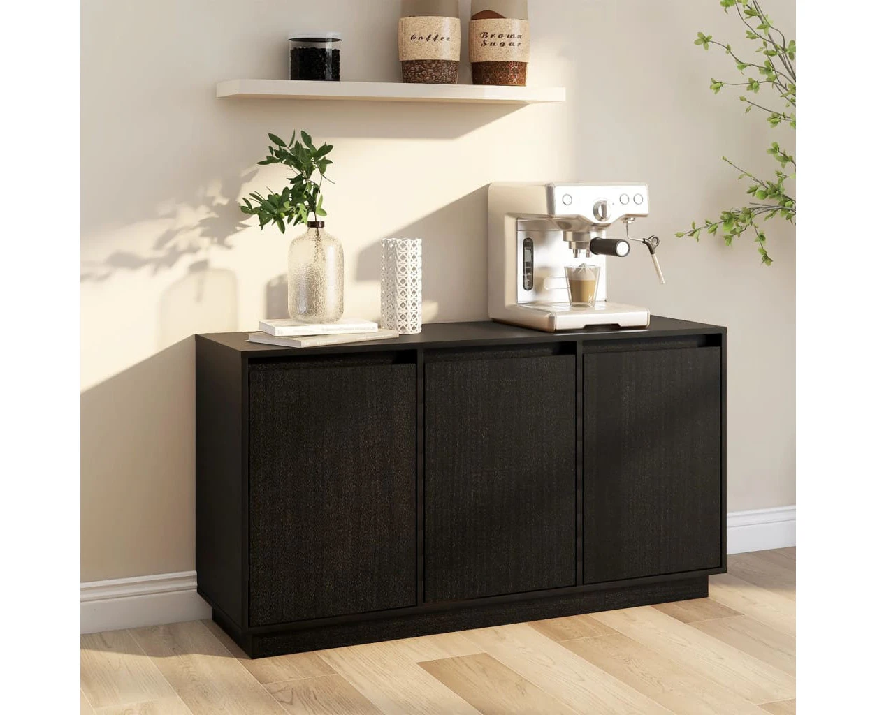 Sideboard Black 111x34x60 cm Solid Wood Pine