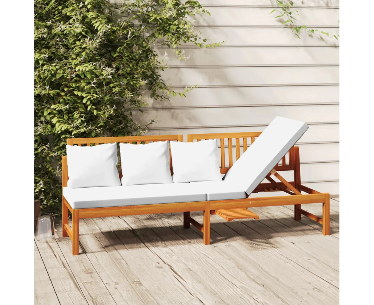 Day Bed with Cream Cushion 200x60x75 cm Solid Wood Acacia