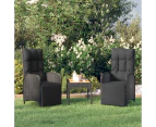 Garden Reclining Chairs 2 pcs with Table Black Poly Rattan