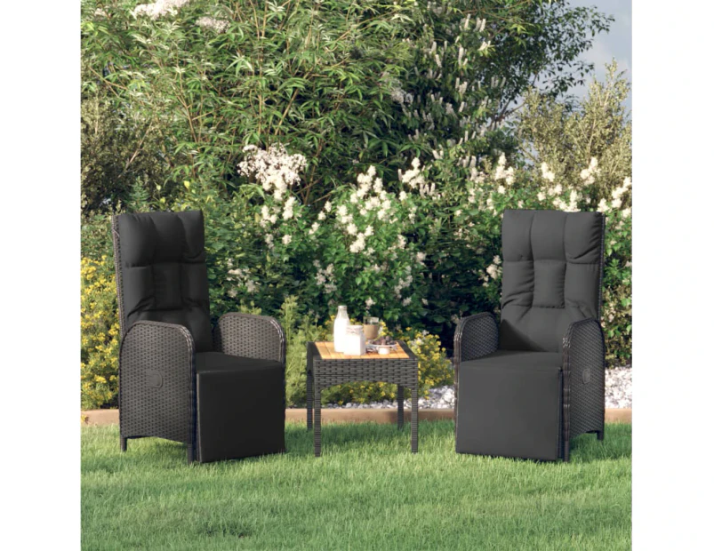 Garden Reclining Chairs 2 pcs with Table Black Poly Rattan