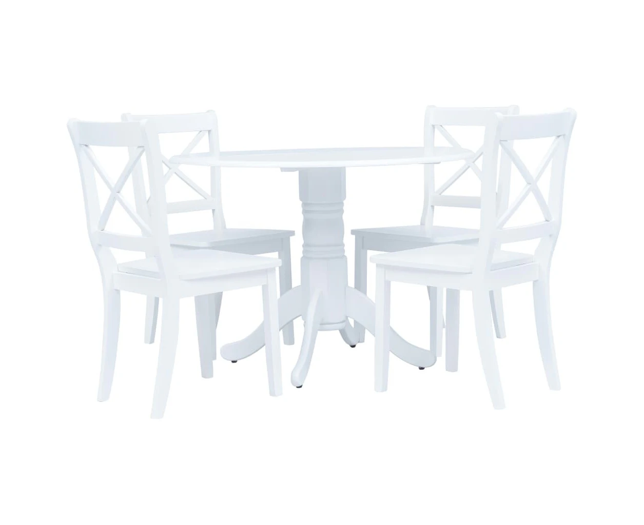 5 Piece Dining Set Solid Rubber Wood White