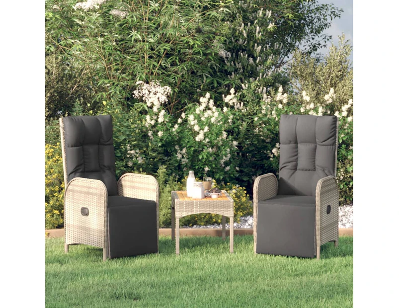 Garden Reclining Chairs 2 pcs with Table Grey Poly Rattan