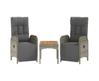 Garden Reclining Chairs 2 pcs with Table Grey Poly Rattan