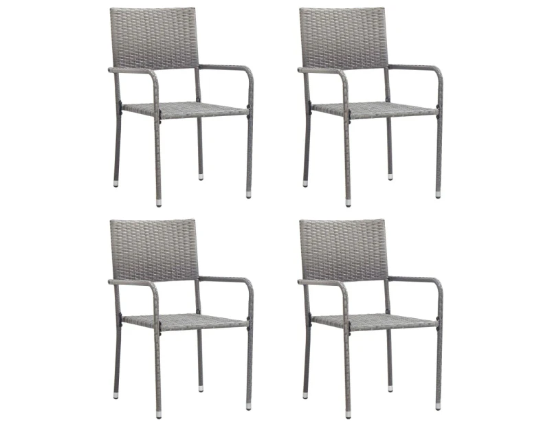 Garden Dining Chairs 4 pcs Stackable Grey Poly Rattan