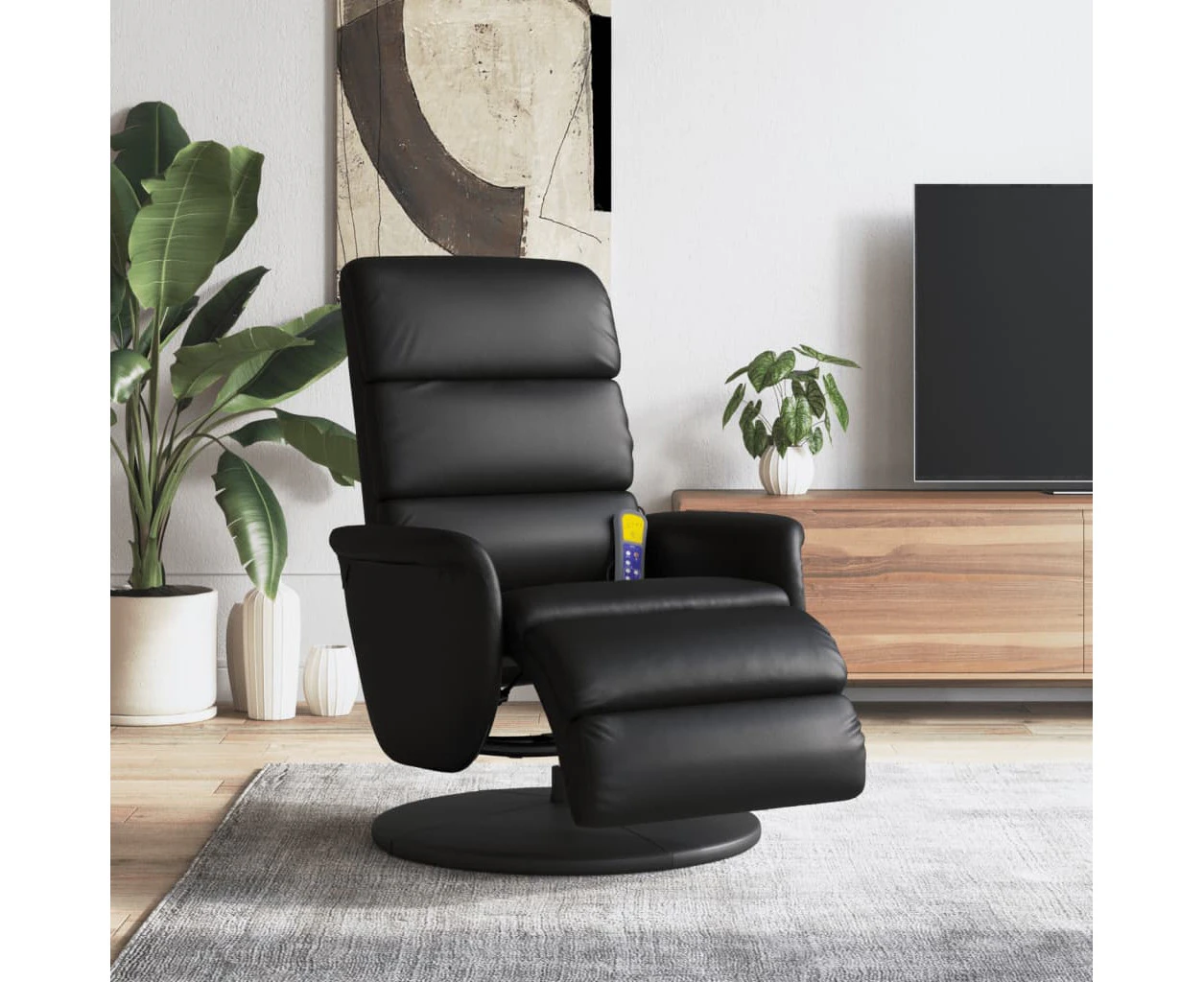 Massage Recliner Chair with Footrest Black Faux Leather