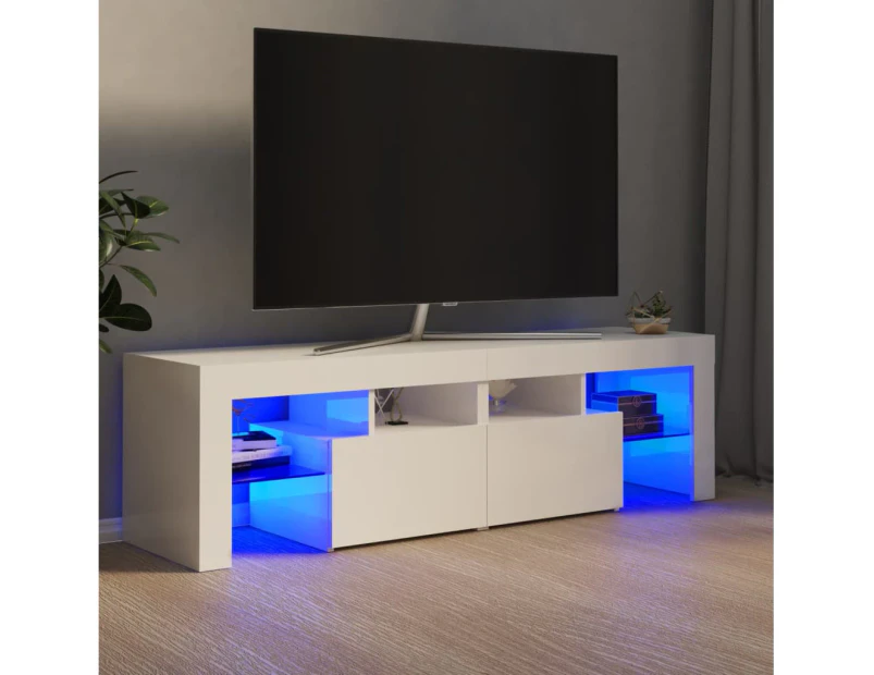 TV Cabinet with LED Lights High Gloss White 140x36.5x40 cm