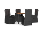 7 Piece Garden Dining Set with Cushions Black Poly Rattan