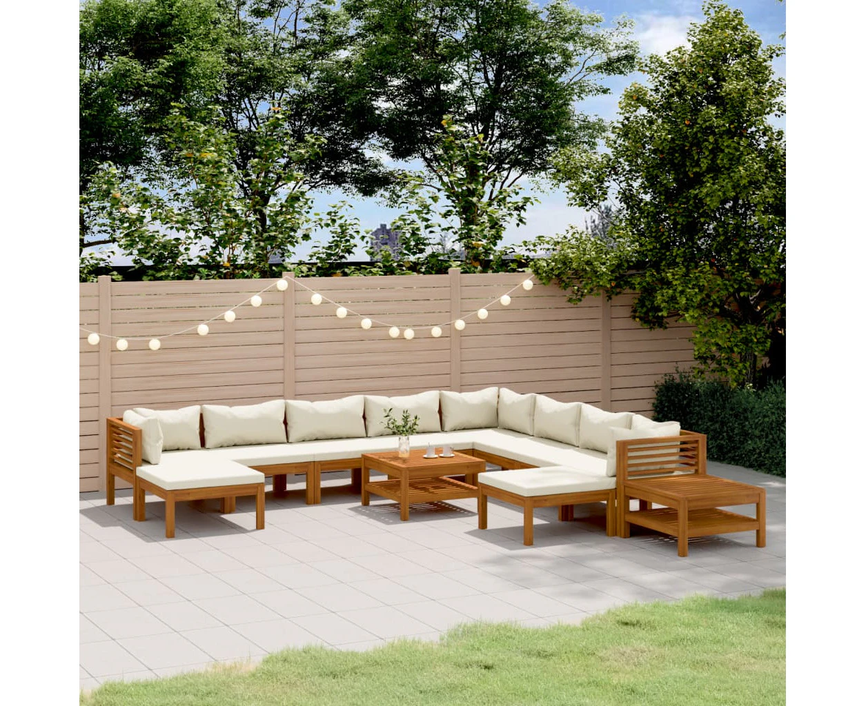 12 Piece Garden Lounge Set with Cream Cushion Solid Acacia Wood