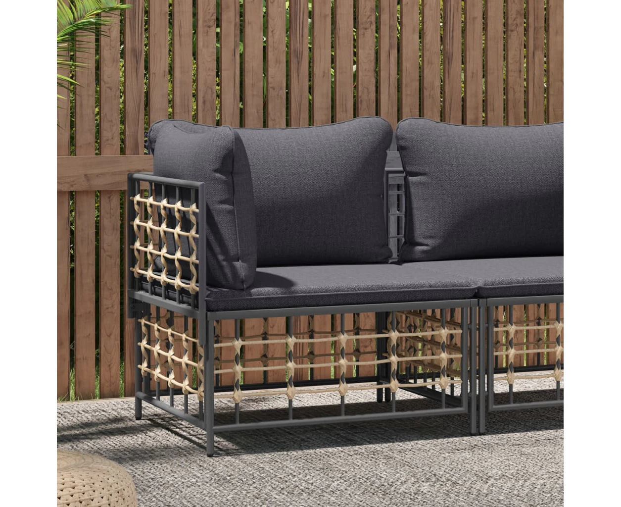 Garden Corner Sofa with Dark Grey Cushions Poly Rattan