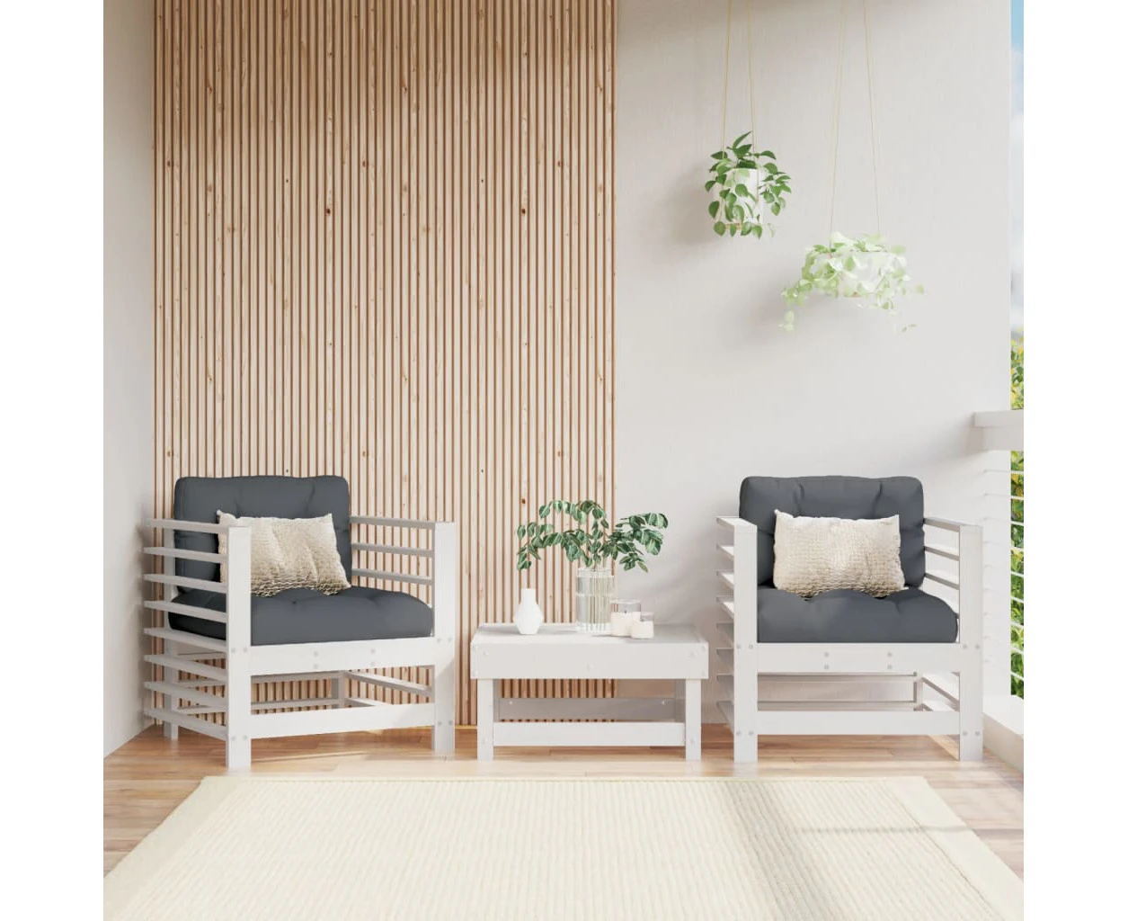 Garden Chairs with Cushions 2 pcs White Solid Wood Pine