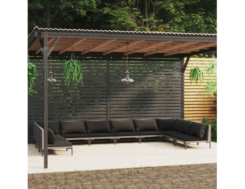 9 Piece Garden Lounge Set With Cushions Poly Rattan Dark Grey - 2x corner + 8x middle, 1