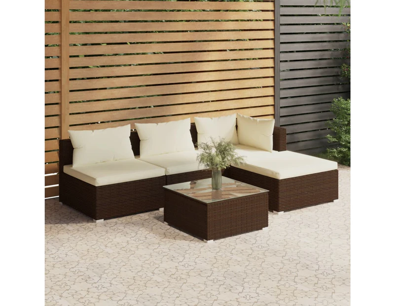 5 Piece Garden Lounge Set with Cushions Poly Rattan Brown