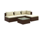 5 Piece Garden Lounge Set with Cushions Poly Rattan Brown