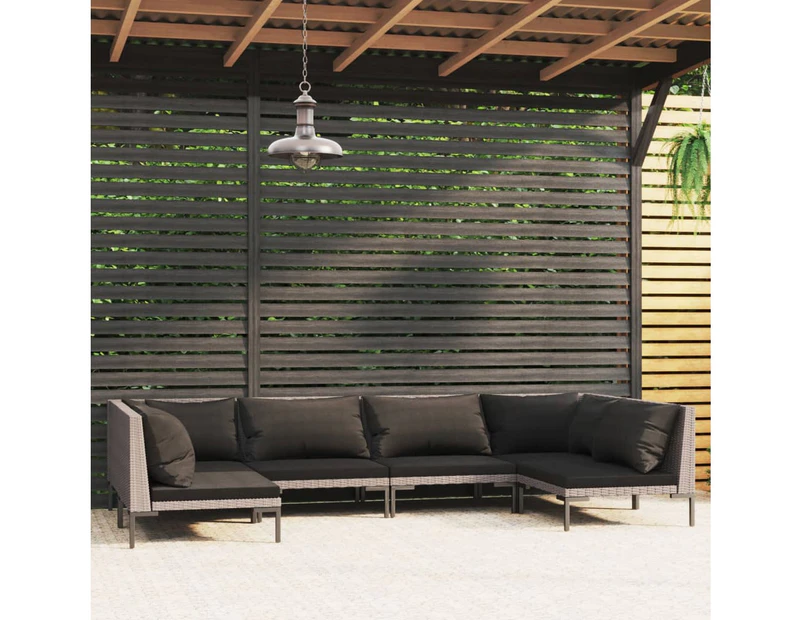 6 Piece Garden Lounge Set with Cushions Poly Rattan Dark Grey