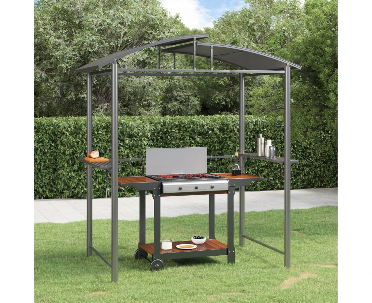 BBQ Gazebo with Side Shelves Anthracite 210x114x230 cm Steel