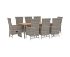 vidaXL 9 Piece Garden Dining Set with Cushions Grey Poly Rattan