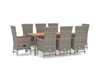 vidaXL 9 Piece Garden Dining Set with Cushions Grey Poly Rattan