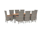 vidaXL 9 Piece Garden Dining Set with Cushions Grey Poly Rattan