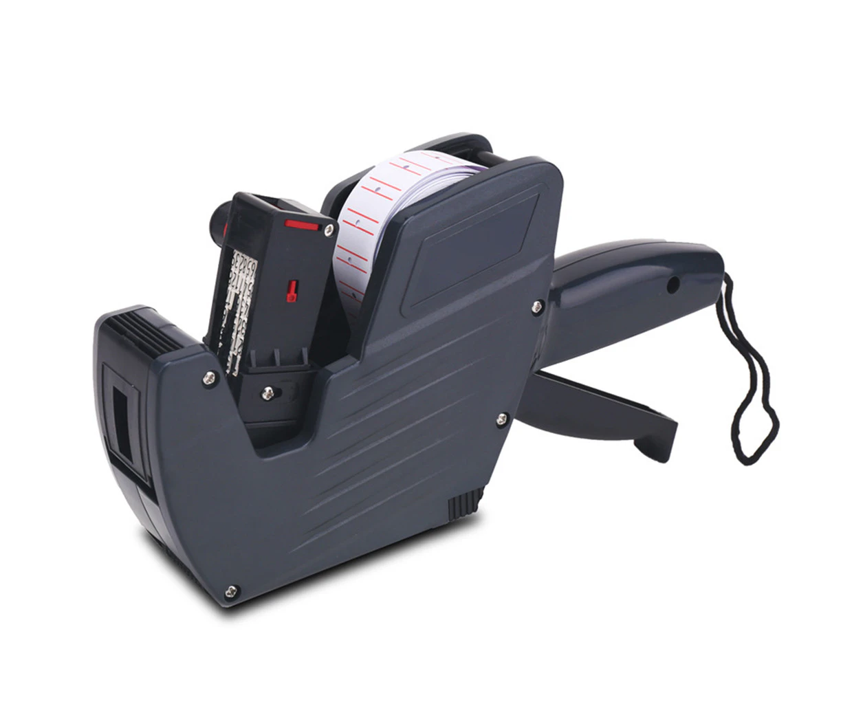 8 Digits Price Tag Gun Labeler Labeller with Red Lines Label Paper for Retail Store Pricing Display Tool + Ink Roller - Dark Grey