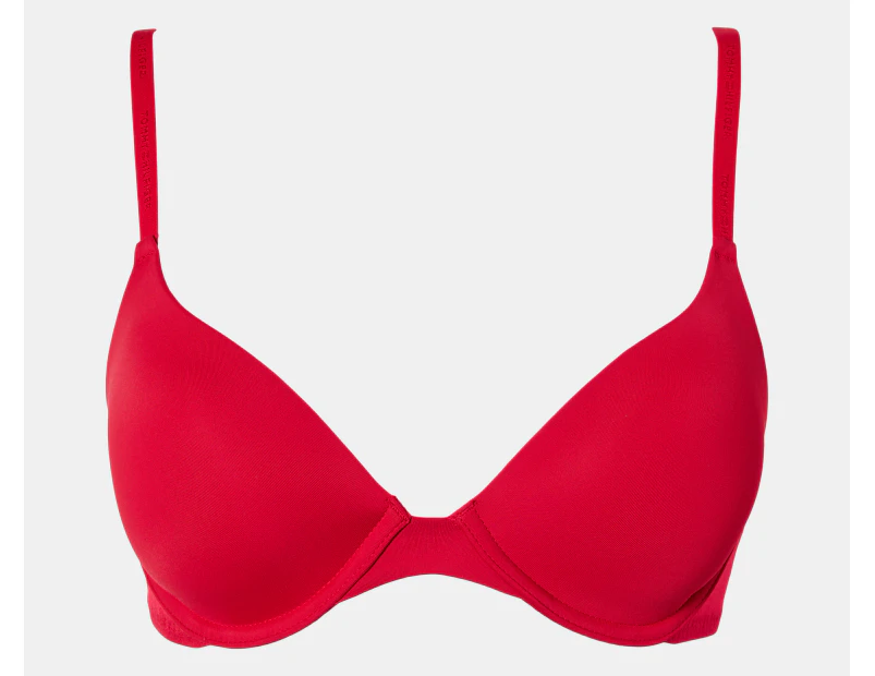 Tommy Hilfiger Women's Micro T-Shirt Bra w/ Wide Logo Mesh Band - Tango Red