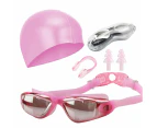 No Leaking Anti Fog Swimming Goggles Swimming Cap Set for Youth Pink