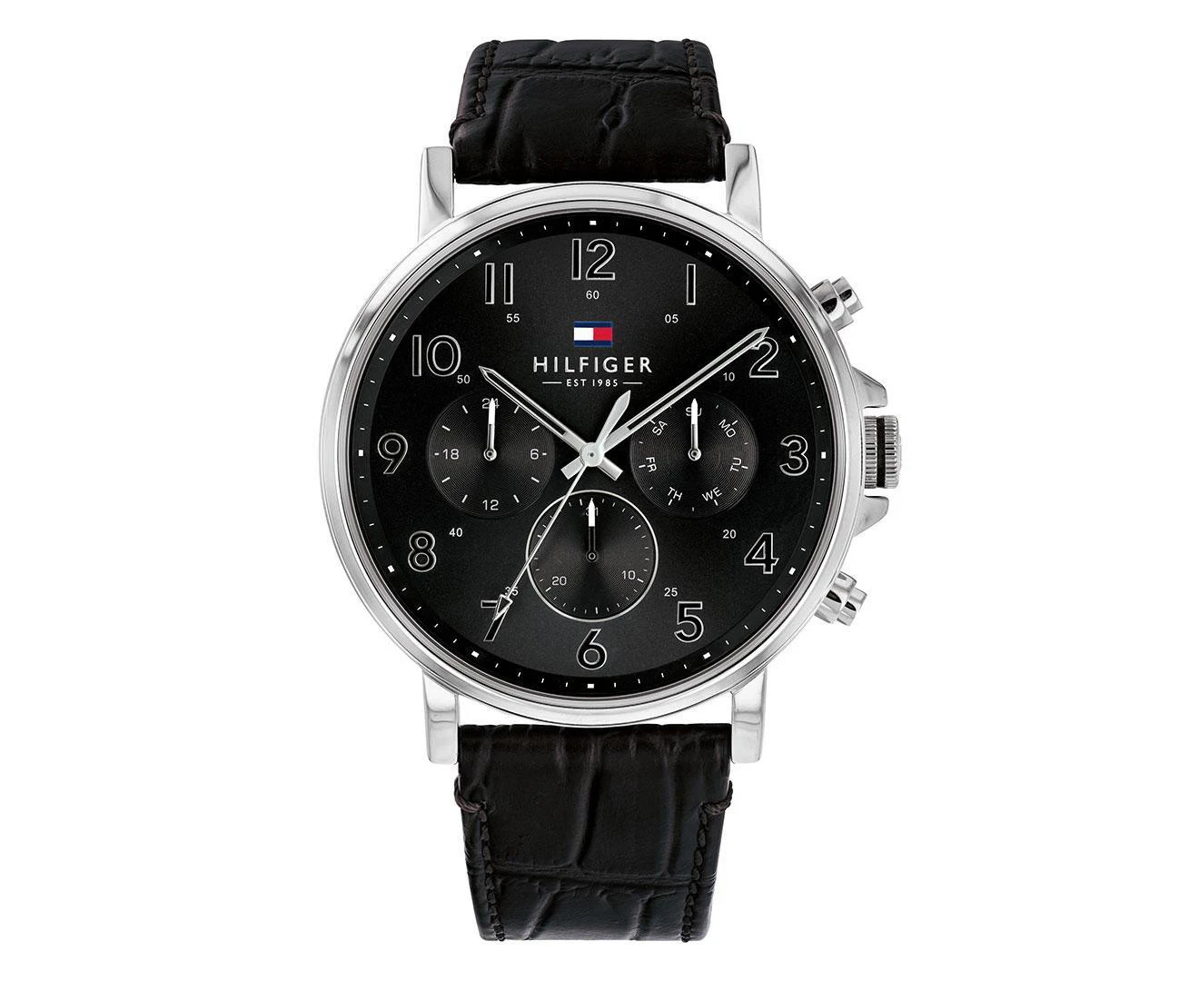 Tommy Hilfiger Men's 46mm Daniel Leather Watch - Black/Silver