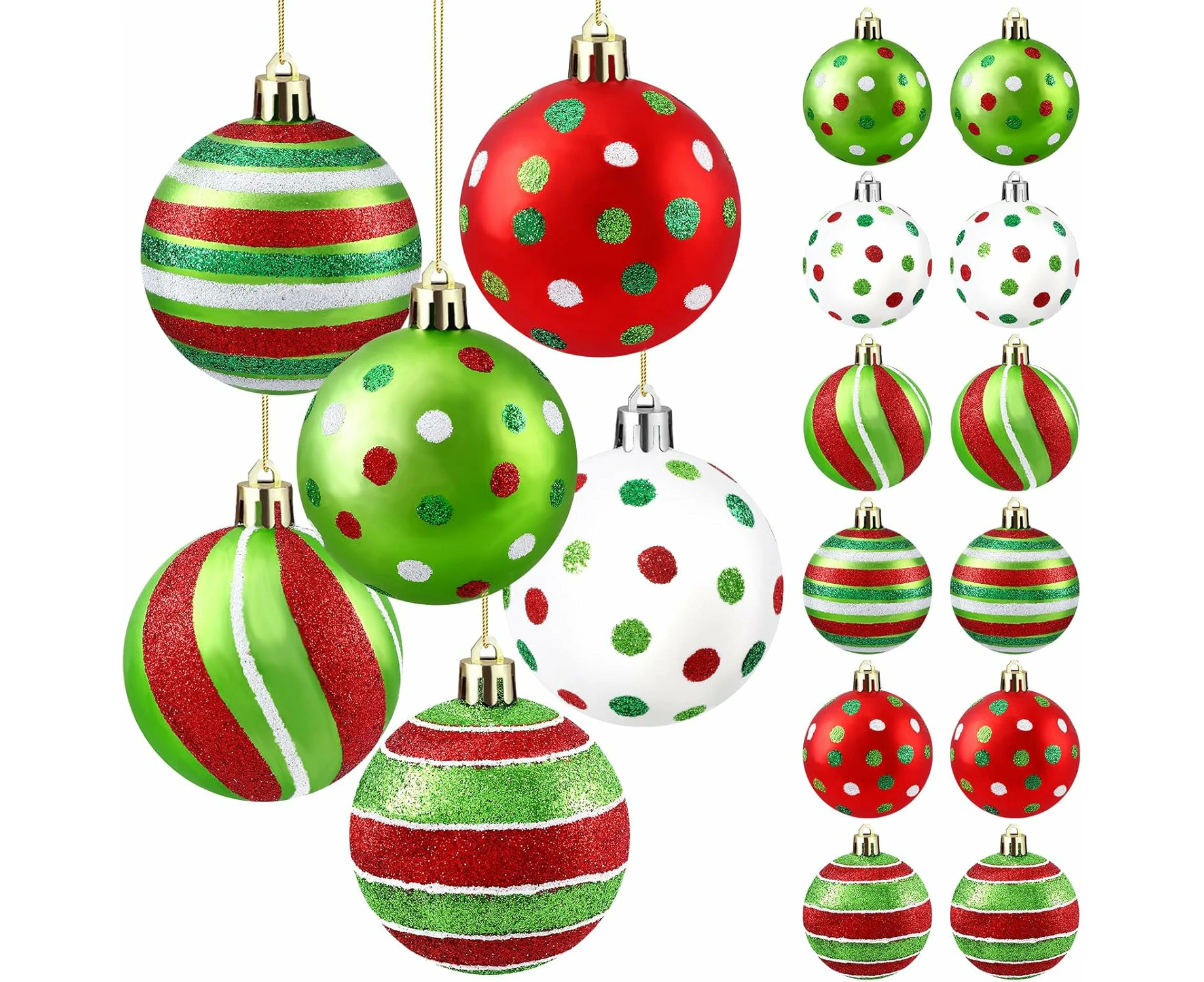 18pcs Christmas Balls Ornament 2.4 Inch Glittering Hanging Xmas Balls for Tree Decoration Swirl Candy Cane Elf Balls Red Green Plastic Christmas Baubles