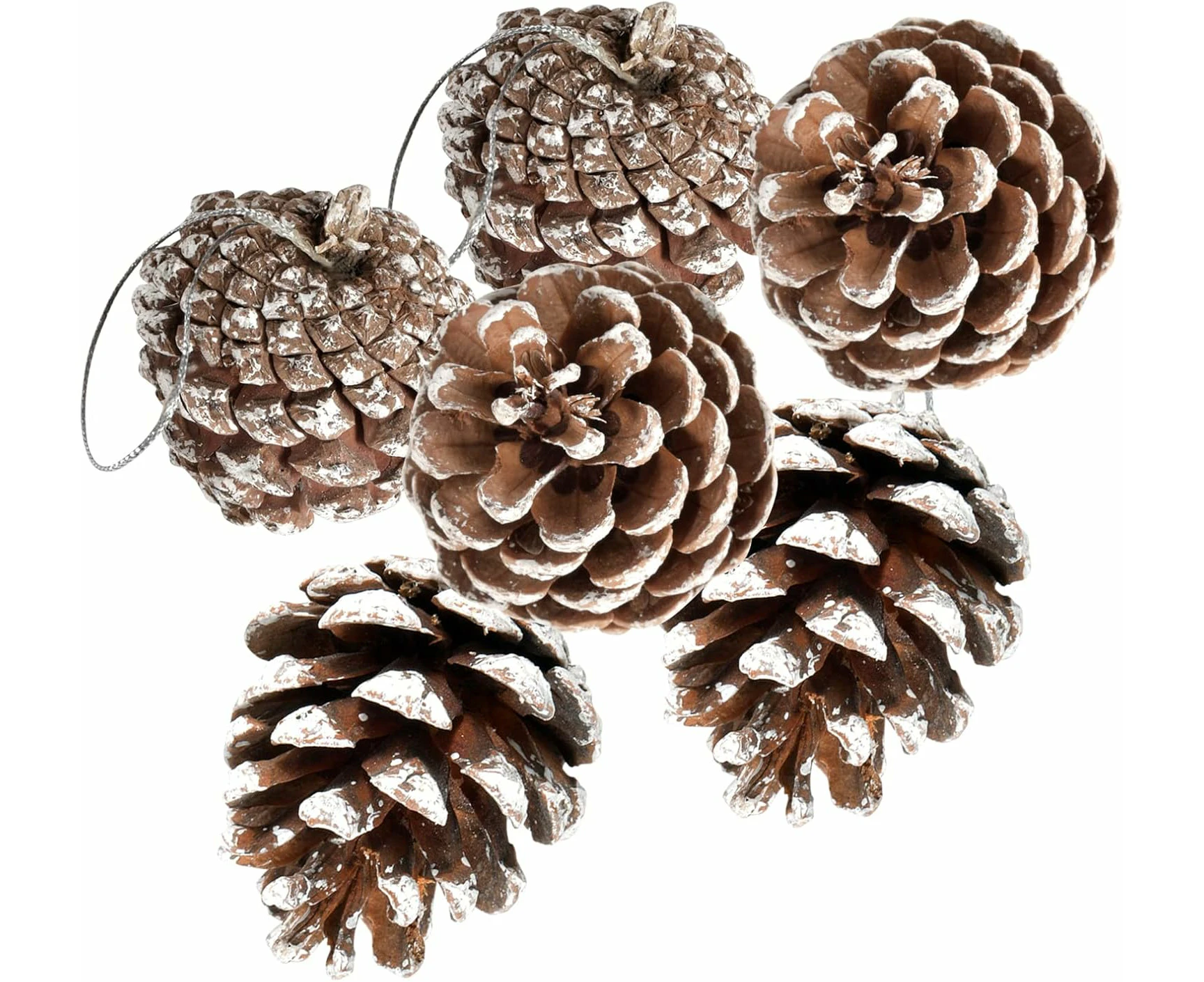 24PCS Pine Cones for Christmas Tree Snowflake Natural Pinecones Ornament with String Pendant Crafts for Xmas Party Home Decor Fall Winter Holiday