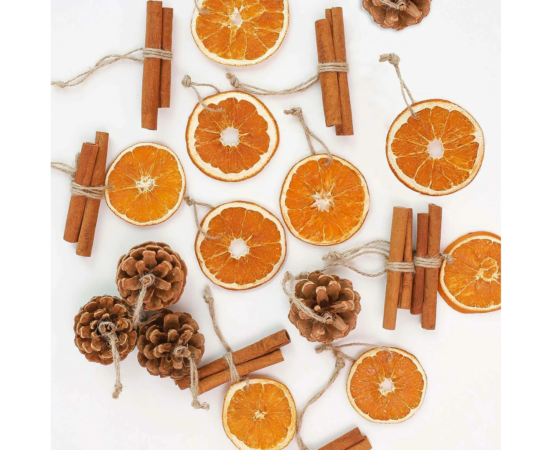 Christmas Decorations - 36Pcs Natural Orange Slices Cinnamon Pinecones Set with Jute Hangers - Unique Craft Ornaments Bulk for Xmas Tree