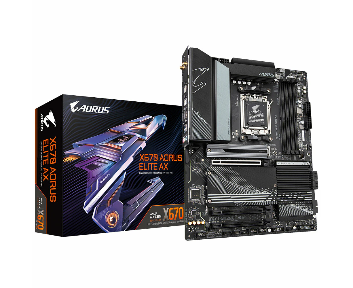 Gigabyte X670 AORUS ELITE AX Motherboard - Supports AMD Ryzen 8000 Series AM5 CPUs, 16*+2+2 Phases Digital VRM, up to 8000MHz DDR5 (OC), 1xPCIe 5.0 + 4x...