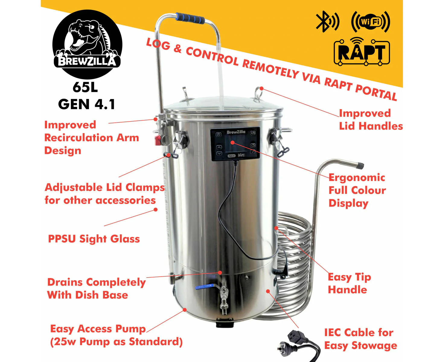 65L BrewZilla Gen 4.1 with 25w Pump 2000w/1000/500w - 220-240V AC