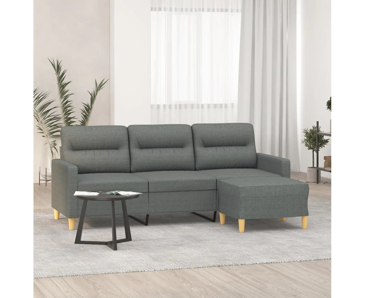 3-Seater Sofa with Footstool Dark Grey 180 cm Fabric