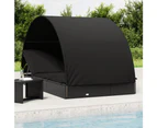 2-Person Sunbed with Round Roof Black 211x112x140 cm Poly Rattan