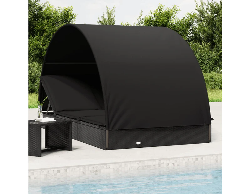 2-Person Sunbed with Round Roof Black 211x112x140 cm Poly Rattan