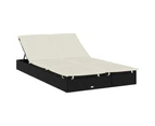 2-Person Sunbed with Cushions Black Poly Rattan