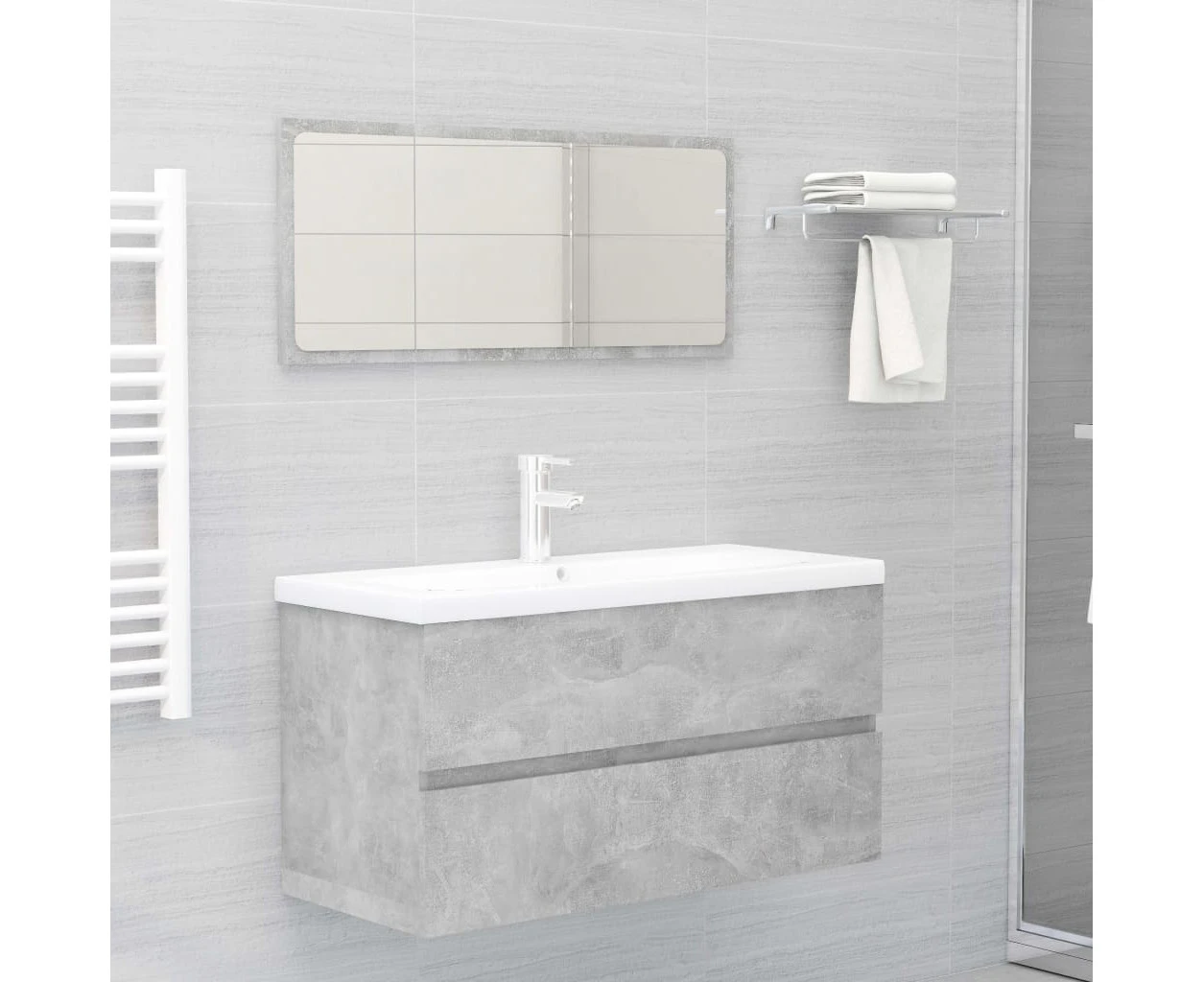 2 Piece Bathroom Furniture Set Concrete Grey Engineered Wood