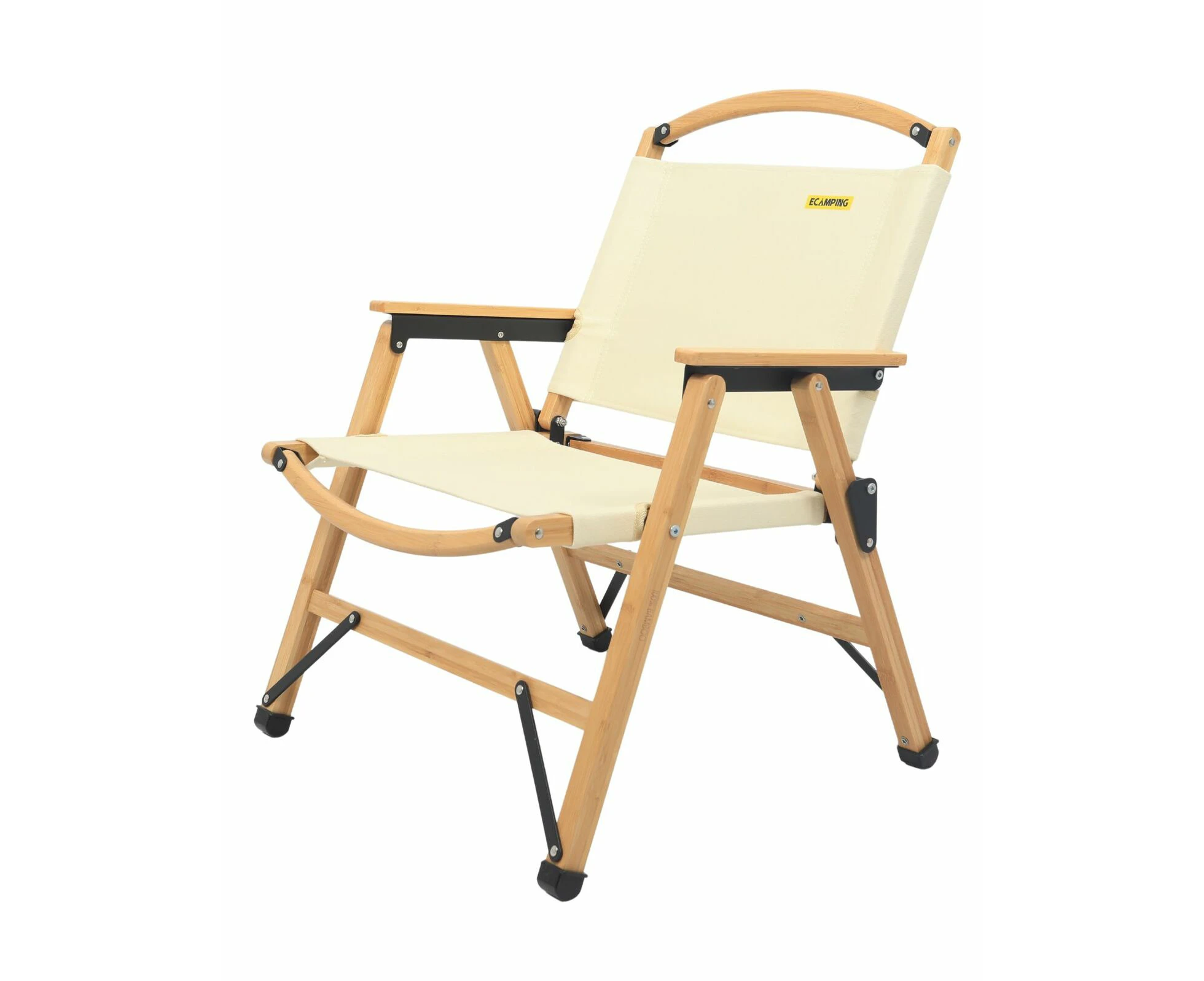 Bamboo Canvas Foldable Outdoor Camping Chair Wooden Travel Picnic Park - Khaki/Beige